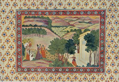 Odottamattoman saapuminen, kuvitus elokuvasta Arabian Nights, 1895 (värikaiverrus) tekijältä French School