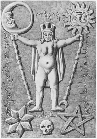 Temppelilaisten Baphomet, kopio Essaroisista (Burgundiasta) löydetystä kiviarkista tekijältä French School