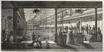 Hotel Lambertin kylpylät, Ile Saint-Louis, Pariisi, 1800-luvun puoliväli - Hotel Lambert, Ile Saint-Louis, naisten uimakoulu - Bain Lambert - - Edmond Texierin kaiverrus Tableau-de-Parisissa 1852 tekijältä French School