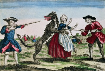 The Beast of Gevaudan, julkaisija Basset, 1764 (värikaiverrus) tekijältä French School