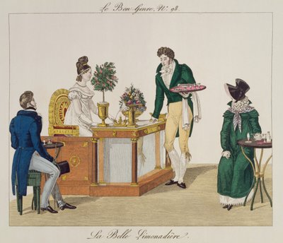 Kaunis limonadi myyjä, lautanen 98 le Bon Genrestä, n.1810 (värikaiverrus) tekijältä French School