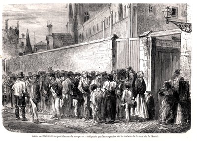 Rue de la Santen kapusiinit jakavat päivittäistä keittoa köyhille, Le Monde Illustre, 1860 tekijältä French School
