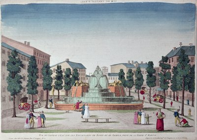 Chateau dEau -suihkulähde Boulevard du Temple -kadulla, Pariisi (värikaiverrus) tekijältä French School