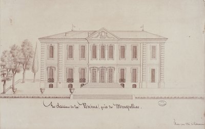 Monsieur de Cenani piirtänyt Chateau de la Piscine, lähellä Montpellieriä (kynä ja muste paperille) tekijältä French School