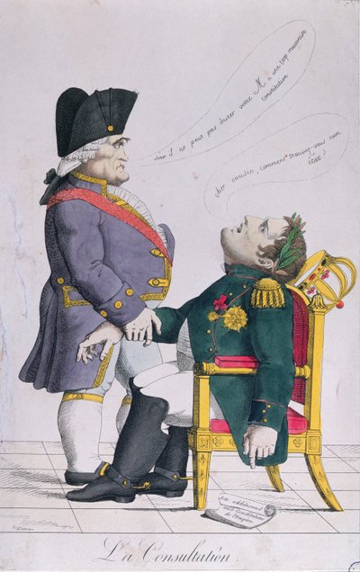 Konsultaatio, Cambaceresin (1753-1824) ja Napoleonin (1769-1821) karikatyyri n. 1810-14 tekijältä French School