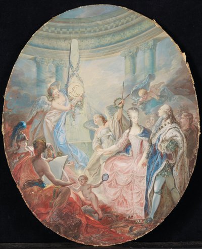 Ludvig XVI:n kruunaus Marie-Antoinetten kanssa vuoden 1774 jälkeen tekijältä French School