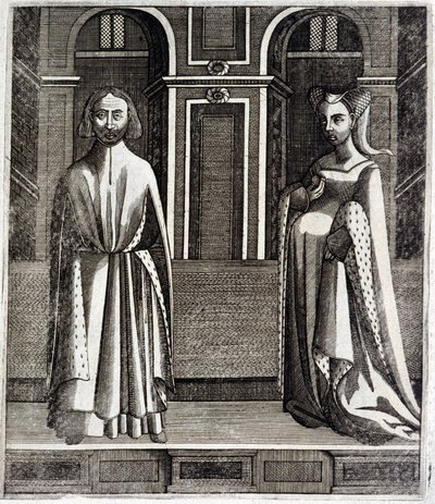 Poitiersin ja Toulousen kreivi Alphonse (1220-1271) ja hänen vaimonsa Jeanne (Raymond VII:n tytär) (1220-1271) - teoksessa "Histoire des counts de Toulouse", Guillaume de Catel, Toulouse tekijältä French School
