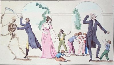 Rokotteen vaarat, n. 1800-04 (värillinen kaiverrus) tekijältä French School