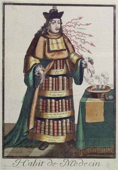 Tohtori, allegorinen pukusuunnittelu yhden Larmessinin perheen kaivertaman kuvan mukaan, n. 1640-84 tekijältä French School