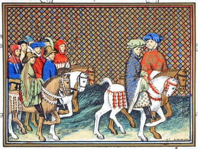 Richard II lähetti Exeterin ja Surreyn herttuat Conwayn linnasta Chesteriin hoitamaan Lancasterin herttua, faksikopio Jean Cretonin Le Prinse et Mort du Roy Richartista, uusintapainos 19. tekijältä French School