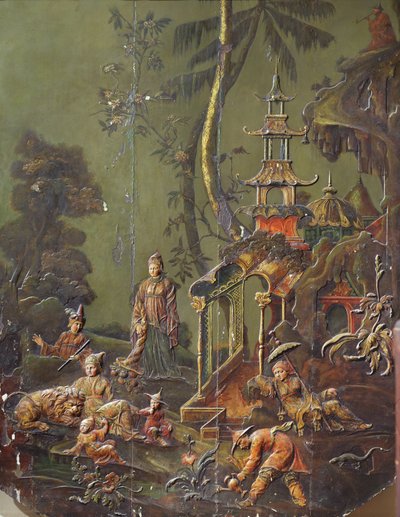"Maa", yksityiskohta Grand Cabinet Chinois -hotellista Hotel Richelieusta, Place des Vosges, n. 1728-31 tekijältä French School