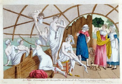 The Economical Baths of the Incroyables osoitteessa Rue de la Tannerie, Paris, n. 1800 tekijältä French School