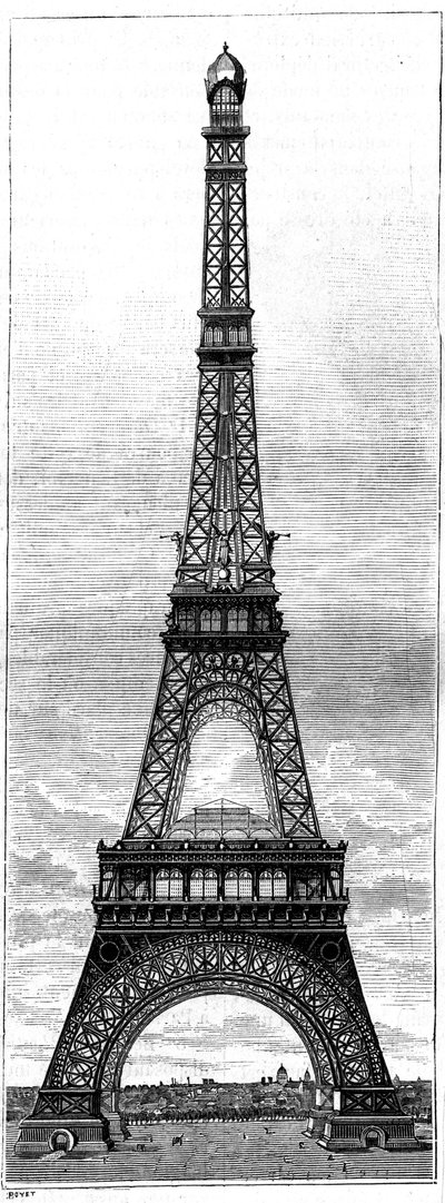 Eiffel-torni, 300 metriä korkea torni vuoden 1889 maailmannäyttelyä varten Pariisissa, insinööri ja teollisuus Gustave Eiffel (1832-1923). Kaiverrus "" La Nature -kirjaan. Revue des sciences et de ses applications aux arts et à l