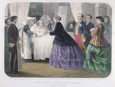 Keisarinna Eugenie (1829-1920) vierailemassa koleran uhrien luona Amiensissa 4. heinäkuuta 1866, noin 1866-70 tekijältä French School