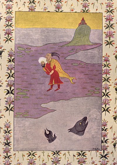 Sinbadin neljäs matka, kuvitus Sinbad, merimies, Arabian yöt, 1895 (värikaiverrus) tekijältä French School