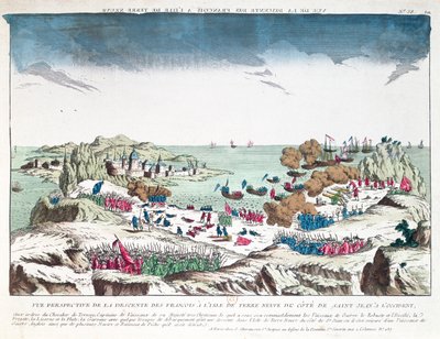 Ranskan hyökkäys St. Johniin Newfoundlandissa 2. kesäkuuta 1762 Chevalier du Ternayn (1722-80) komennossa, 1700-luvun lopussa tekijältä French School