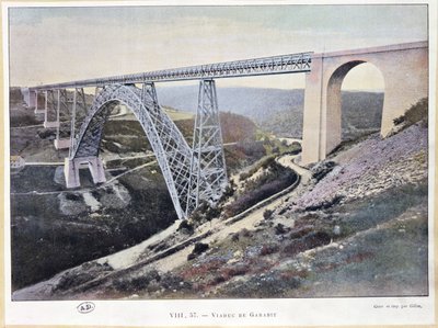 Garabit Viaduct, rakennettu 1882-84, painatus Gillot (värillinen kuva) tekijältä French School