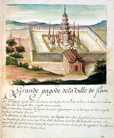 Siamin suuri pagodi, kertomuksesta jesuiitoista Siamissa, 1688 (wc paperilla) tekijältä French School