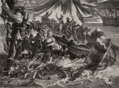 "Le Vengeur" -tapahtuma, 1. kesäkuuta 1794 Louis Blancin (1811-82) "Histoire de la Revolution Francaisesta" tekijältä French School