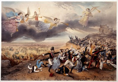 Jumalan tuomio Apokalypsin enkelit soittavat trumpetteja ja julistavat viimeisen tuomion ennen kuin hallitsijat ja muut Ranskan historian päähenkilöt, Napoleon I ja vanhan vallan edustajat palavat helvetin liekeissä. Kuvitus tehty tekijältä French School