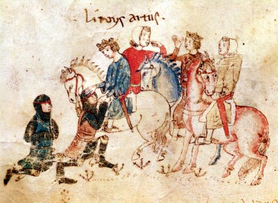 Ritarit Esclabor ja Arphasar tarjoavat palvelujaan kuningas Arthurille Rooman de Meliadusista tekijältä French School