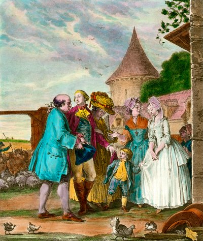 Herra ja hänen maanviljelijänsä. 1700-luvun kaiverrus. Yksityinen kokoelma. tekijältä French School