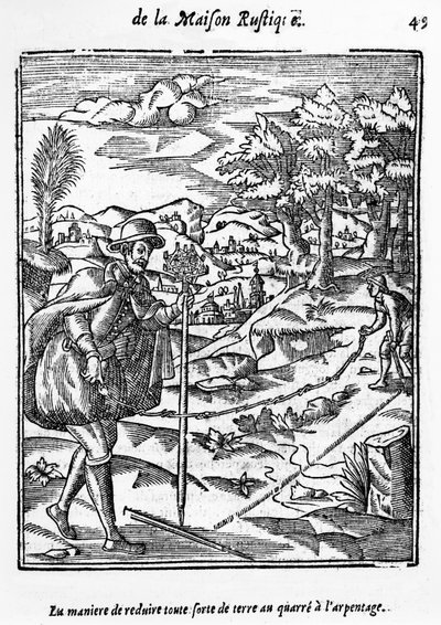 Tapa, jolla vähennetään kaikenlaista maaperää maanmittausaukiolle, kuvitus LAgriculture et Maison Rustiquesta, Charles Estienne, painos julkaistu 1641 tekijältä French School