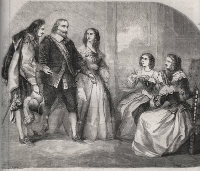 Montespanin markiisi Louis Henri (Louis-Henri) de Pardaillan de Gondrin (1640-1691) (vasemmalla) tuli kosimaan Rochechouart Mortemartin (silloin Marquise de Montespan tai Madame) Francoise Athenais (Francoise-Athenais) avioliittoa. kirjoittanut Montespan tekijältä French School