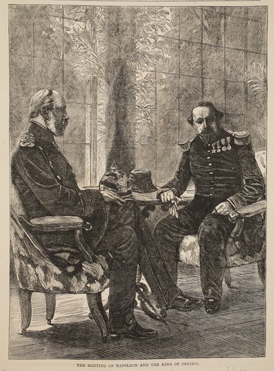 Napoleonin ja Preussin kuninkaan tapaaminen, syyskuu 1870, kuva Cassellsista Ranskan ja Saksan välisen sodan historia, 1870-1871 tekijältä French School
