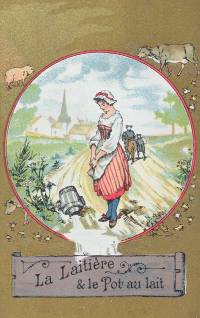 Maitotyttö ja hänen sankonsa (väri litho) tekijältä French School