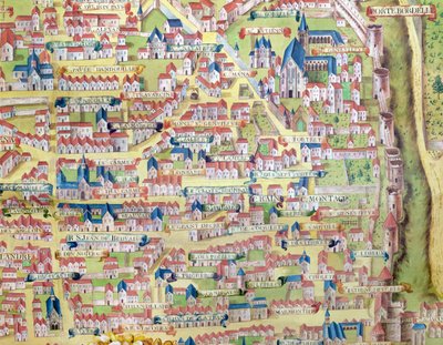 Montagne Sainte-Genevieve, yksityiskohta Pariisin suunnitelmasta, joka tehtiin n. 1540, nimeltään Plan de la Gouache, n. 1860 tekijältä French School