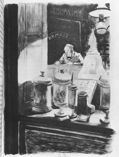 Pharmacist Homais, kuvitus Gustave Flaubertin (1821-80) 