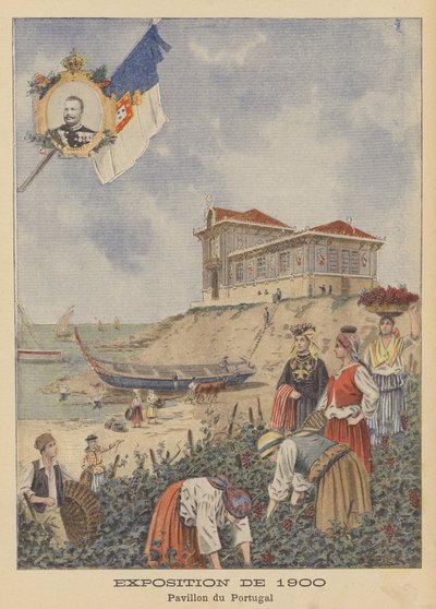 Portugalin paviljonki Exposition Universelle -näyttelyssä 1900 Pariisissa (värilitho) tekijältä French School
