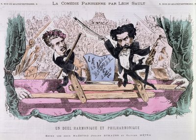 Valssien kilpailevat säveltäjät, Johann Strauss nuorempi (1825-99) ja Olivier Metra (1830-89), n. 1870 tekijältä French School