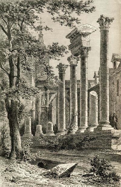 Roomalainen teatteri, Besancon, 1800-luvulla, pastori Samuel G. Greenin teoksesta "French Pictures", julkaistu 1878 (litho) tekijältä French School