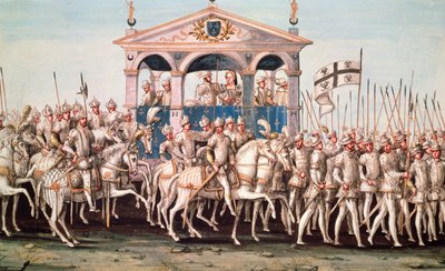 Henri II:n (1519-59) kuninkaallinen pääsyfestivaali Roueniin, 1. lokakuuta 1550 tekijältä French School