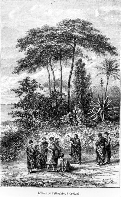 Pythagoraan koulu (n. 580-500 eKr.) Le Monde Illustresta, 1865 tekijältä French School