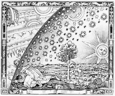 The Scientist Leaving the World, tyyliin noin 1520, LAtmosphere meteorologie populairesta, julkaistiin Pariisissa, 1888 tekijältä French School