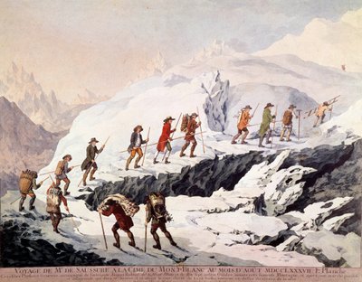 Sveitsiläinen luonnontieteilijä Horace Benedict (Horace-Benedict) Saussuresta (1740-1799) ja ranskalainen vuoristoopas Jacques Balmat nousivat Mont Blancille toisen kerran elokuussa 1787. tekijältä French School
