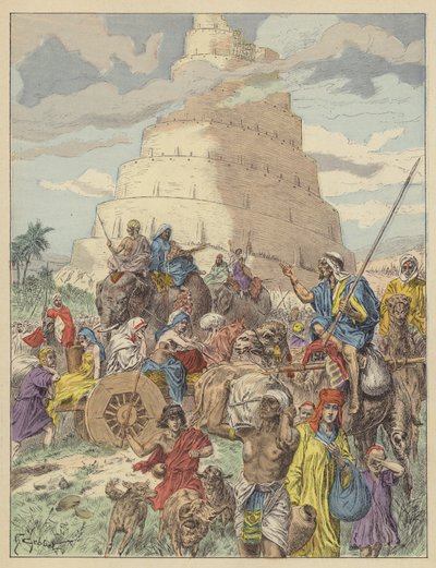 Baabelin torni (väri litho) tekijältä French School