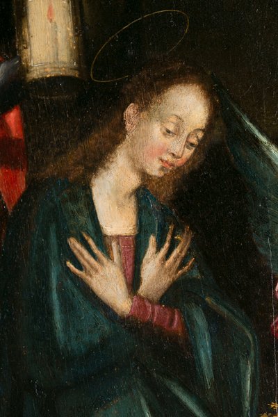 Neitsyt, syntymän yksityiskohta. Auberyn triptyykki tekijältä French School