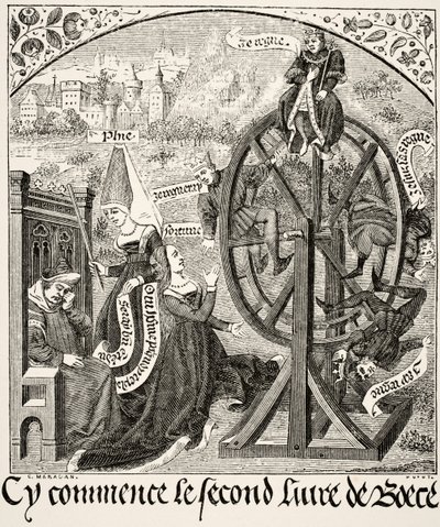Paul Lacroixin (1806-84) The Wheel of Fortune, teoksesta Tiede ja kirjallisuus keskiajalla, julkaisi Lontoossa 1878 tekijältä French School