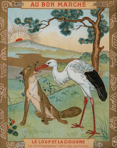 Susi ja kurki, yksi Aesopoksen taruista (chromolitho) tekijältä French School