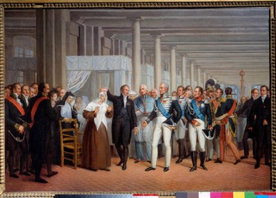 Hotel Dieun anatomi ja kirurgi Baron Guillaume Dupuytren (1777-1835) esittelee silmäopereen kuningas Kaarle X:n maalaukselle, ranskalainen koulu 1800-luvulla, 375 x 540 cm Pariisi, karnevaalimuseo tekijältä French School