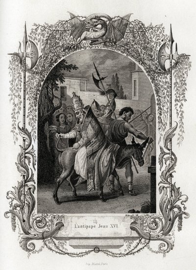 Antipaavi Johannes XVI (997-998). Maurice Lachatren (1814-1900), Librairie du Progres, Pariisin teos Histoire des Popes havainnollistava kaiverrus. tekijältä French School