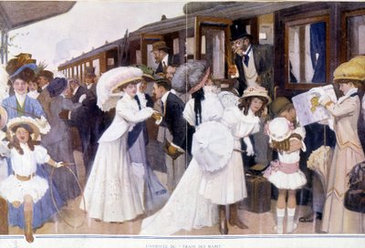 "" Aviomiesjunan saapuminen", deb.20th century. tekijältä French School