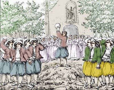 Soulen (jalkapallo) pelin alku Bretagnessa 1800-luvun puolivälissä. tekijältä French School