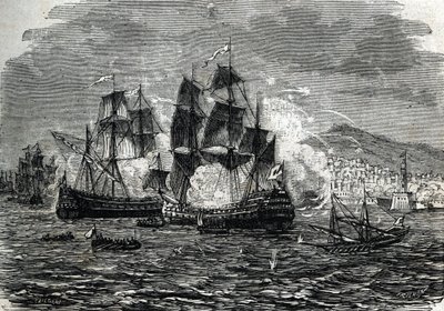 Abraham Duquesnen pommitukset Algeriin elokuussa 1682 - (kaiverrus) 1864 tekijältä French School