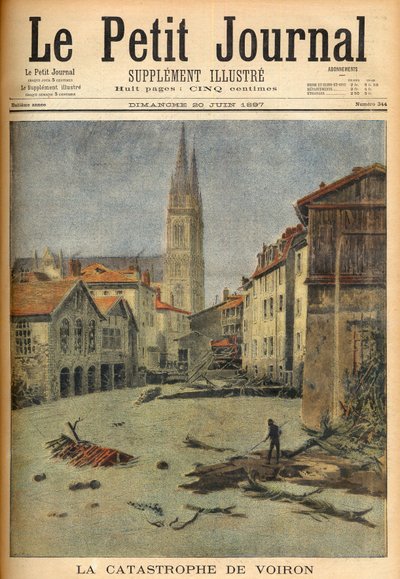 Voironin (Isèren) kylän katastrofi (tulva) ”Le Petit Journalissa”, 20. kesäkuuta 1897 (kaiverrus) tekijältä French School