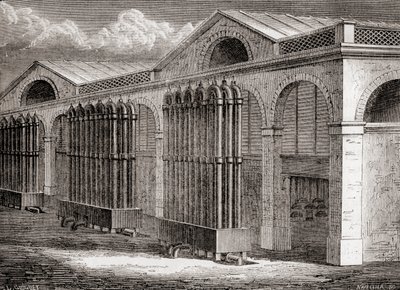 Hiilikaasun lauhdutinlaitos La Villettessa, Pariisissa, Ranskassa 1800-luvulla, julkaisusta "Les Merveilles de la Science", julkaistu noin 1870 (kaiverrus) tekijältä French School